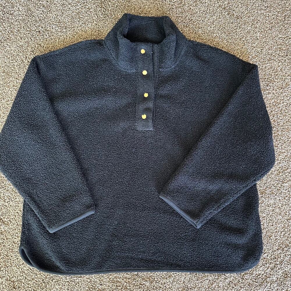 J.Crew Snap Button Fleece Pullover Sweater Mock Neck Black Women's Size XXL 178